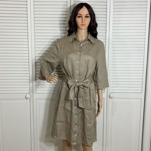 J. Peterman Linen Shirt Dress with Sash Size 10